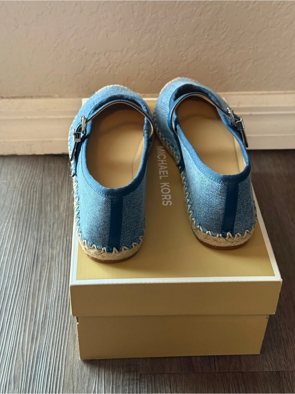 Michael Kors Blue Denim Mary Jane Espadrilles with Woven Toe